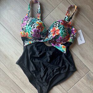 NWT Swimsuits For All Tropical One Piece Torso Cutout Size 18